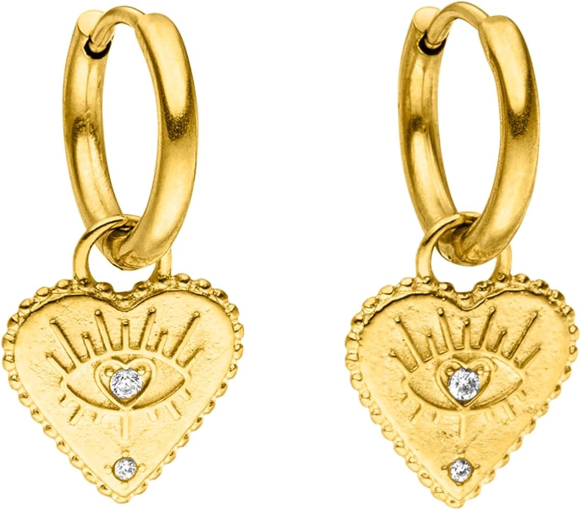 Purelei Heart Eye Earrings - Waterproof | Small Hoop Earrings with Heart-Shaped Pendant & Sparkli... | Amazon (DE)