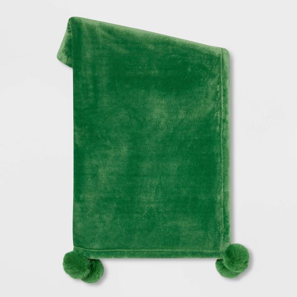 Plush Throw Blanket with Faux Fur Pom-Poms - Opalhouse™ | Target