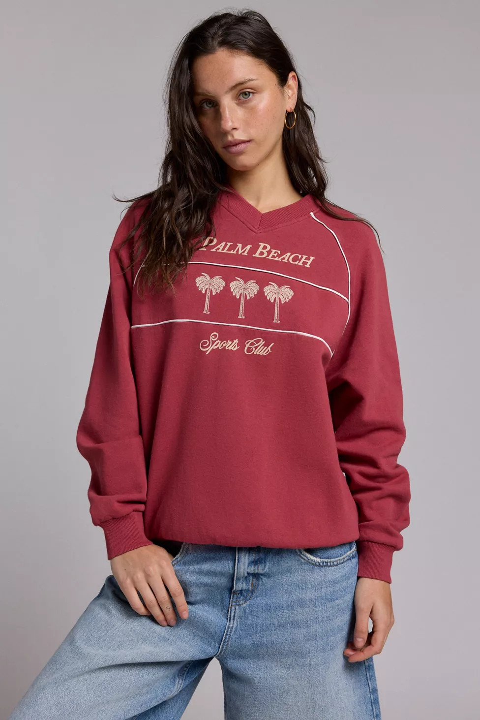 Palm Beach Sports Club Embroidered Graphic V-Neck Pullover | Urban Outfitters (US and RoW)