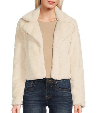 Jou Jou Faux Fur Notched Collar Crop Jacket | Dillard's | Dillard's