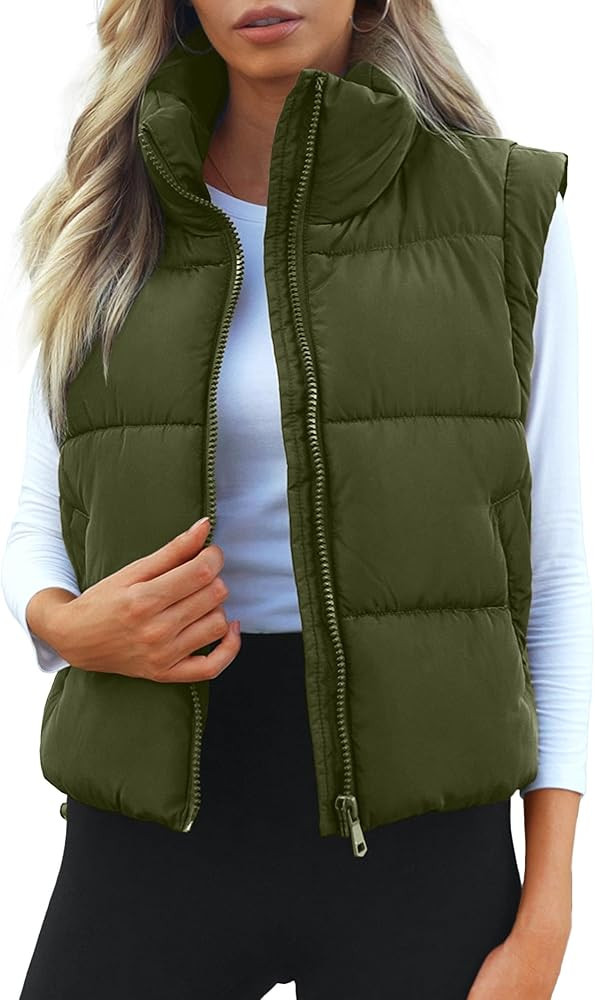 Cropped Puffer Vest Women Sleeveless Stand Collar Padded Gilet Winter Lightweight Puffy Vest | Amazon (US)
