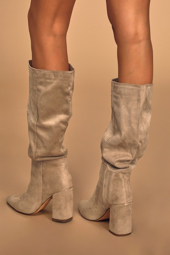 Katari Taupe Suede Pointed-Toe Knee High Boots | Lulus