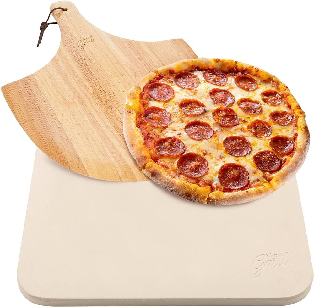 HANS GRILL PIZZA STONE | Rectangular Pizza Stone For Oven Baking & BBQ Grilling With Free Wooden ... | Amazon (US)