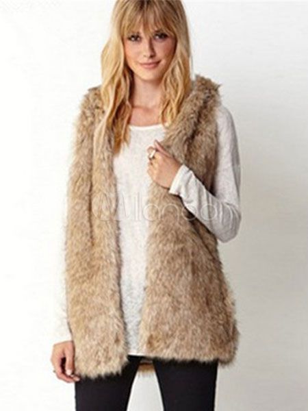 Women Faux Fur Vest Sleeveless Hooded Pockets Women Faux Fur Gilet | Milanoo