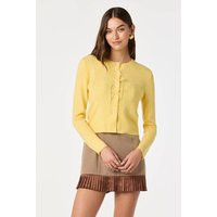 ASTR the Label | Ribbed Bow Adorned Cardigan in Yellow | Size M | ASTR The Label (US)