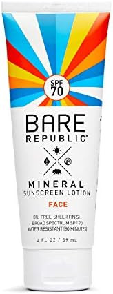 Bare Republic Mineral Sunscreen & Sunblock Face Lotion with Zinc Oxide, Broad Spectrum SPF 70, 2 ... | Amazon (US)
