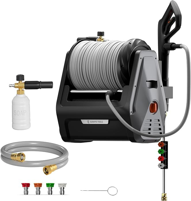 Giraffe Tools Retractable Wall Mounted Pressure Washer Plus with 100FT Hose | Amazon (US)