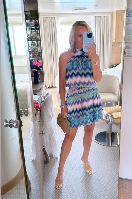 Dinner on Mykonos 
Flame stitch print silk halter mini dress from Ramy Brook
Pink and blue zigzag print silk halter dress 
Transparent sandals 
Dior mini quilted bag


#LTKtravel #LTKshoecrush #LTKitbag