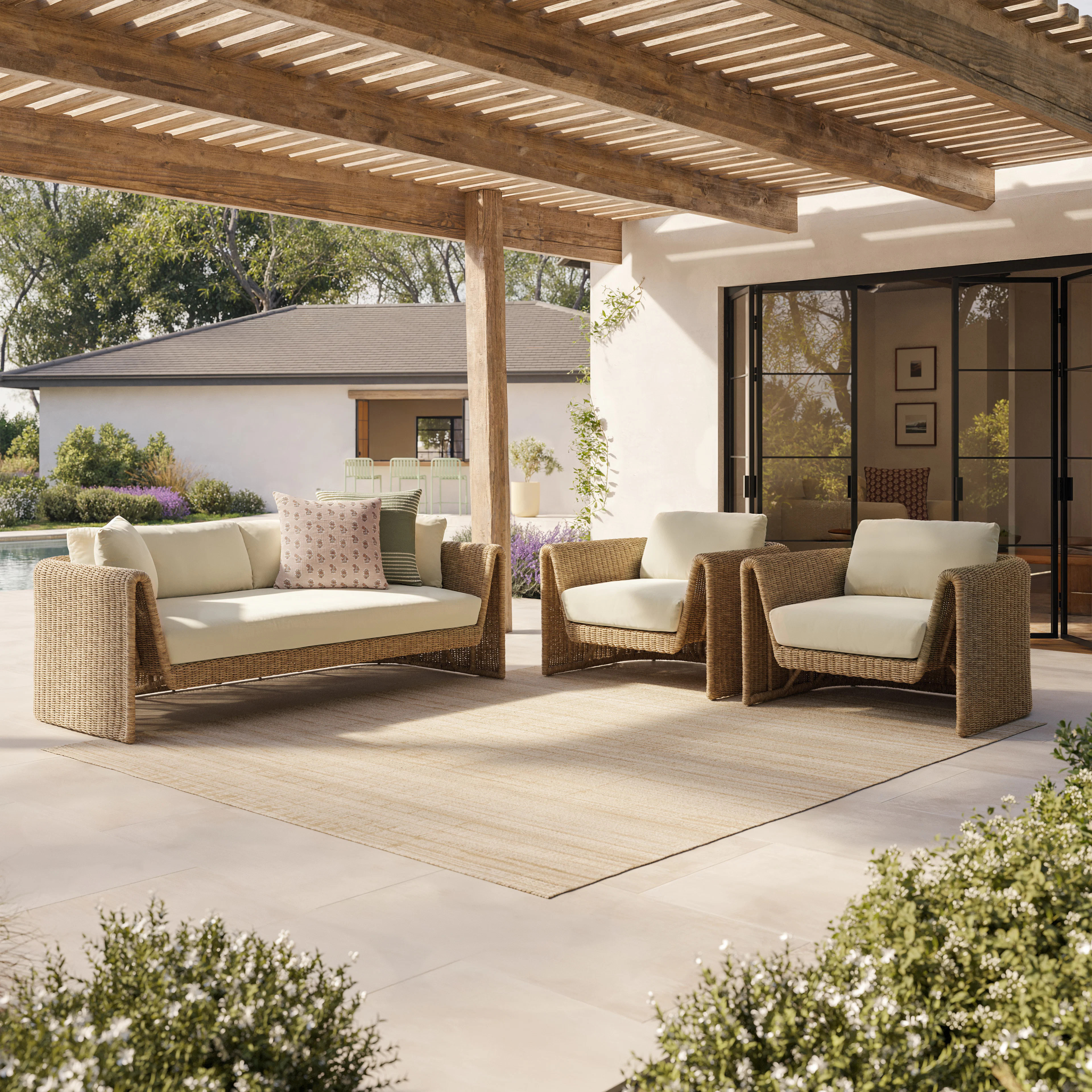 Willa 80" Outdoor Wicker Sofa Set - Dravite Ivory | Article