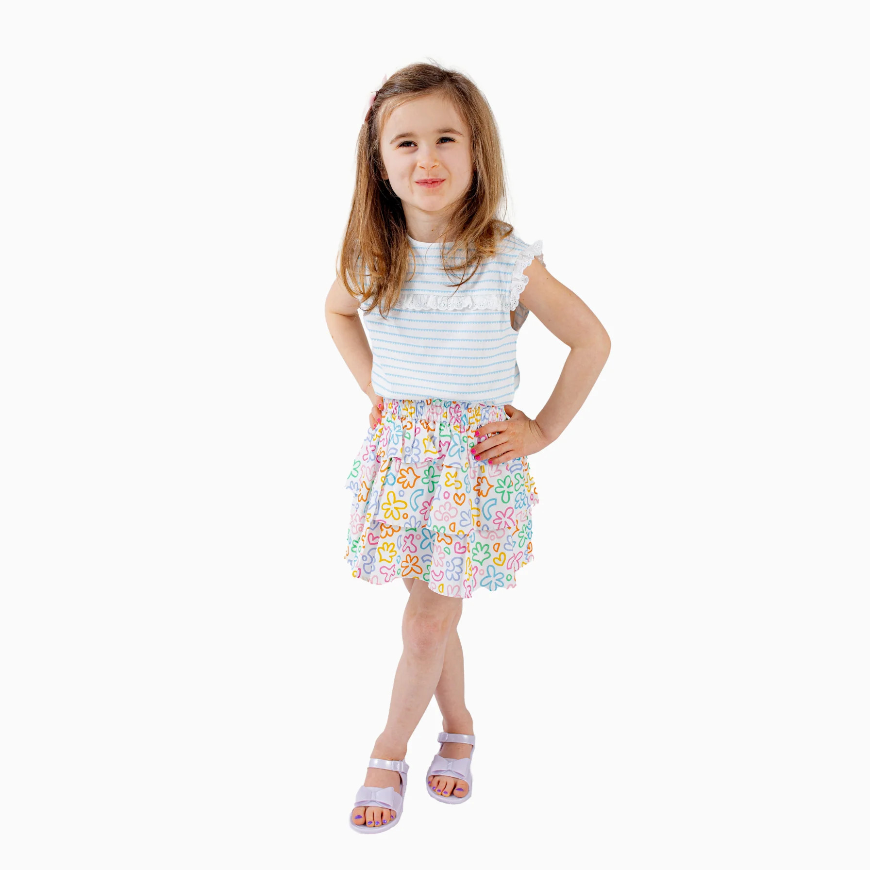 Ruffle Skirt in Rainbow Doodle | Nella June