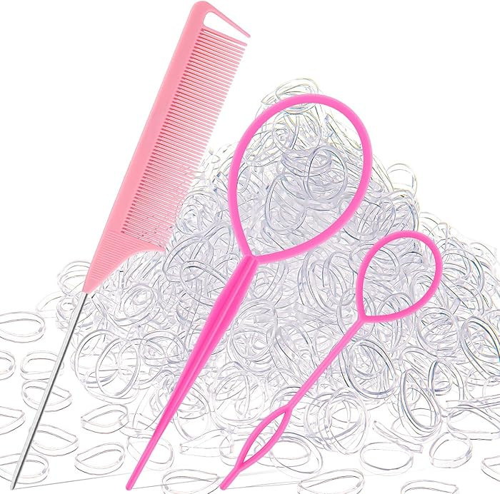 1000Pcs Hair Rubber Bands, Soft Small Hair Elastics for Girls and Women, 2pcs Topsy Tail Tools, 1... | Amazon (US)