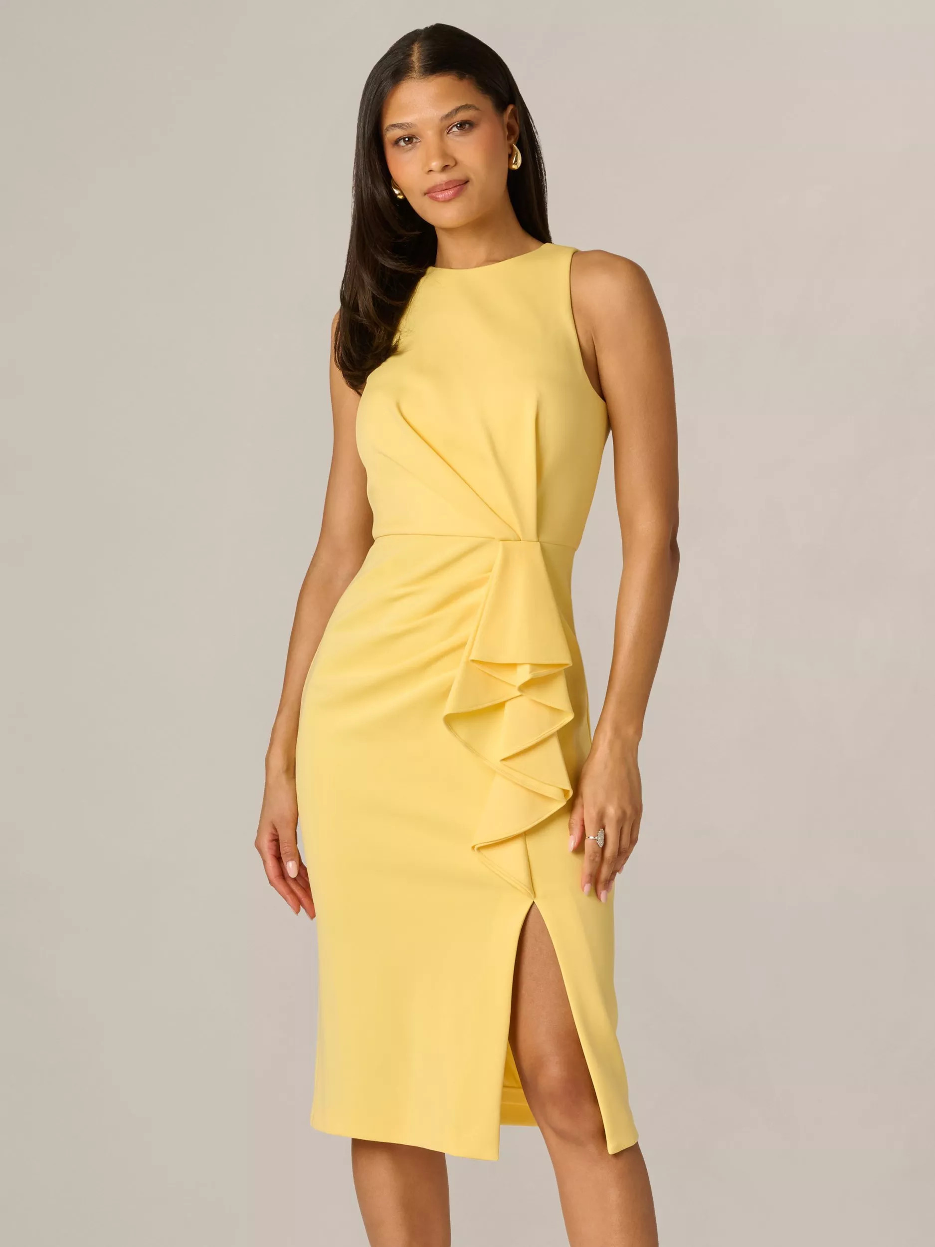 Adrianna Papell Scuba Ruffle Sheath Dress, Warm Sun | John Lewis (UK)