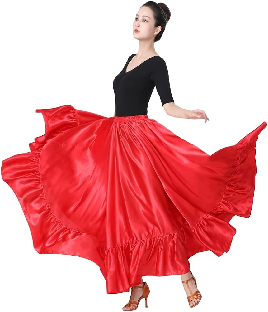 SANCAN Ruffle Long Full Folklorico Practice Mexican Bomba y Plena Dance Performance Maxi Skirt fo... | Amazon (US)