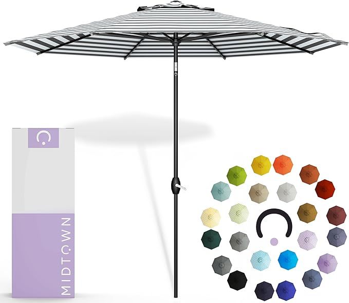 MIDTOWN UMBRELLAS The Lean 10 Feet Outdoor Umbrella With Terylast Matter Stripes (Grey/White Stri... | Amazon (US)