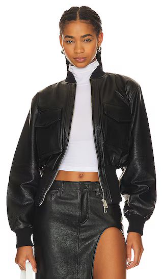 The Cropped Leather Bomber in Black | Revolve Clothing (Global)