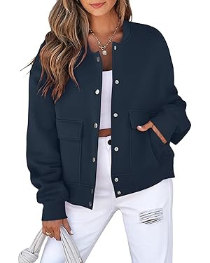 EVALESS Womens Jacket 2025 Fall Winter Long Sleeve Stand Collar Shacket with Side Pocket Lightwei... | Amazon (US)