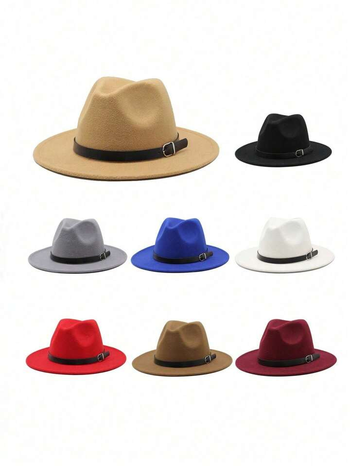 1pc Men Solid Color Retro Soft Felt Jazz Hat With Leather Buckle Decoration, Suitable For Parties... | SHEIN