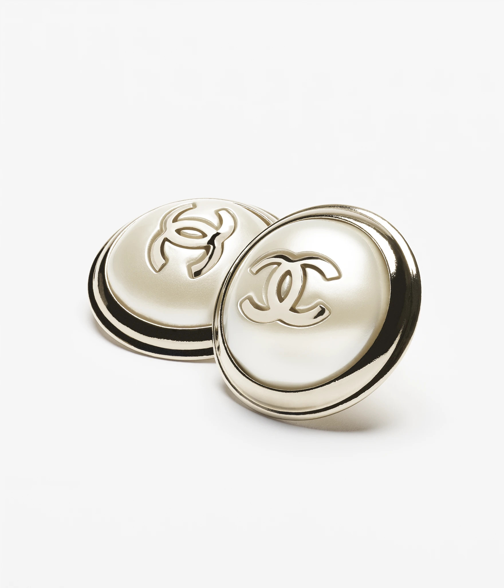 Clip-on stud earrings - Metal & imitation pearls, light gold & pearly white — Fashion | CHANEL | Chanel, Inc. (US)