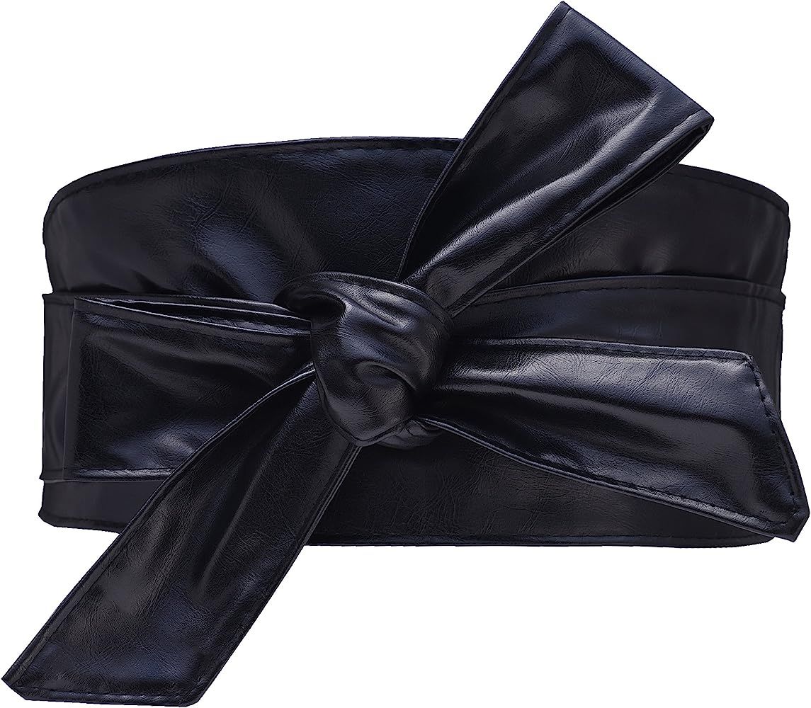 Woman Leatherette Wide Waistband Obi Belt Cityelf Faux Leather Wrap Around Lace Up Cinch Band Wid... | Amazon (US)