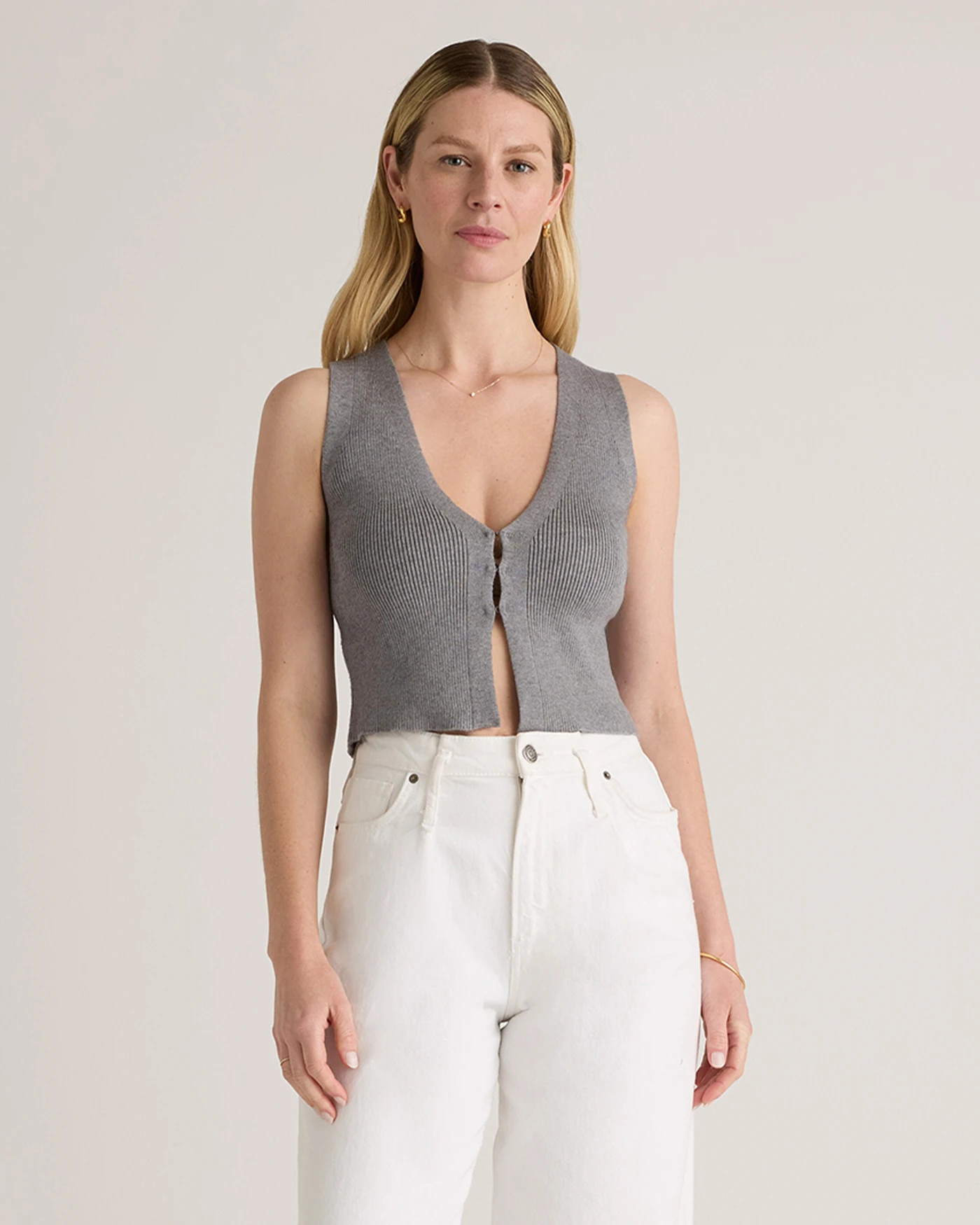 Eco-Knit Split Front Sweater Vest | Quince