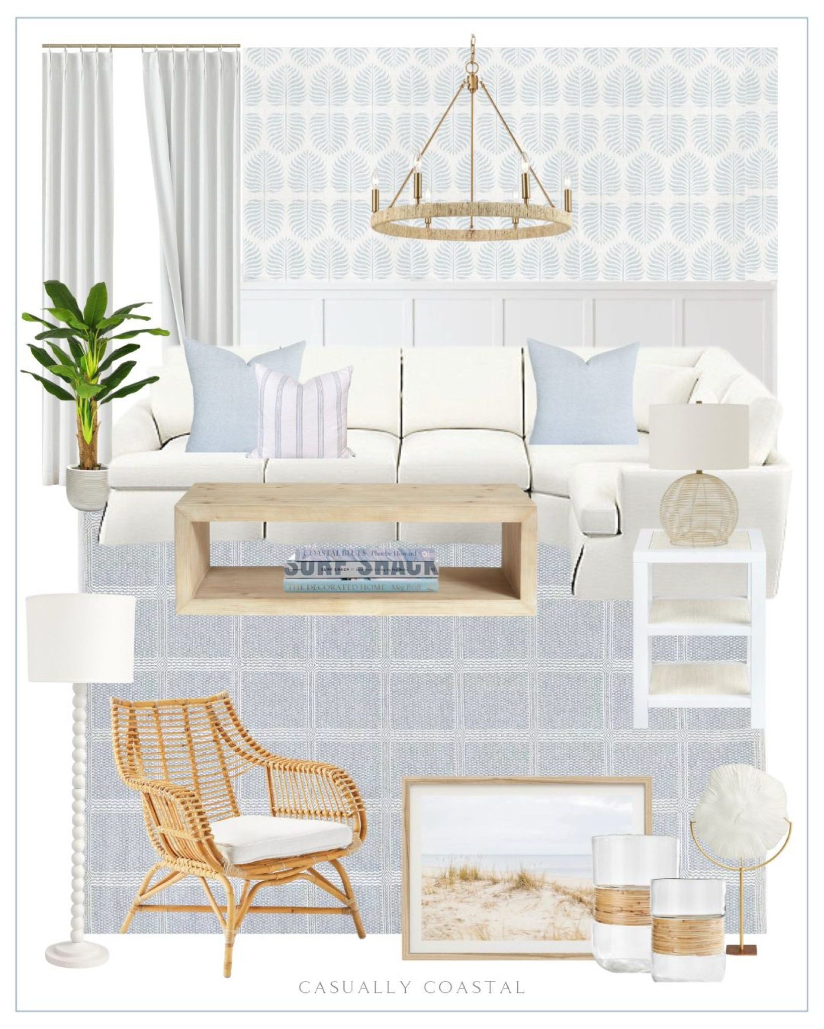 Coastal Living Room Design! 🌴Several pieces are currently on sale, including the sectional, rug, coffee table, side table, table lamp, curtains, artwork and more! 
- 
Coastal living room, coastal family room, coastal home, coastal style, coastal home decor, coastal interiors, coastal decorations, pottery barn coffee table, coastal coffee table, coastal chairs, coastal lighting, coastal couch, neutral home decor, neutral couch, neutral end table, coastal end table, beach house, beach home decor, beach style, coral sculpture, woven rattan and glass hurricane candleholder, coastal candleholder, coastal pillows, summer pillows, striped pillows, blue pillow, Etsy pillows, Amazon faux plant; artificial banana tree, coastal faux plants, 2 shelf side table, living room side tables, living room end tables, coastal side table, wayfair table, rattan table lamp, coastal table lamp, Amazon lamp, chandelier, coastal chandelier, wood ball floor lamp, coastal floor lamp, rectangular coffee table, coastal wall art, coastal wall decor, beach print, Etsy art, pleated full blackout curtains, Amazon curtains, Amazon drapes, neutral curtains, rattan chair, peel and stick wallpaper, coastal wallpaper, coastal rug, blue and white rug, 5x7 rug, 9x12 rugs, 8x10 rugs, accent rug, living room rug, slipcovered sectional, white sectional, living room ideas, living room furniture, beach house living room

#LTKHome #LTKSaleAlert #LTKFindsUnder100