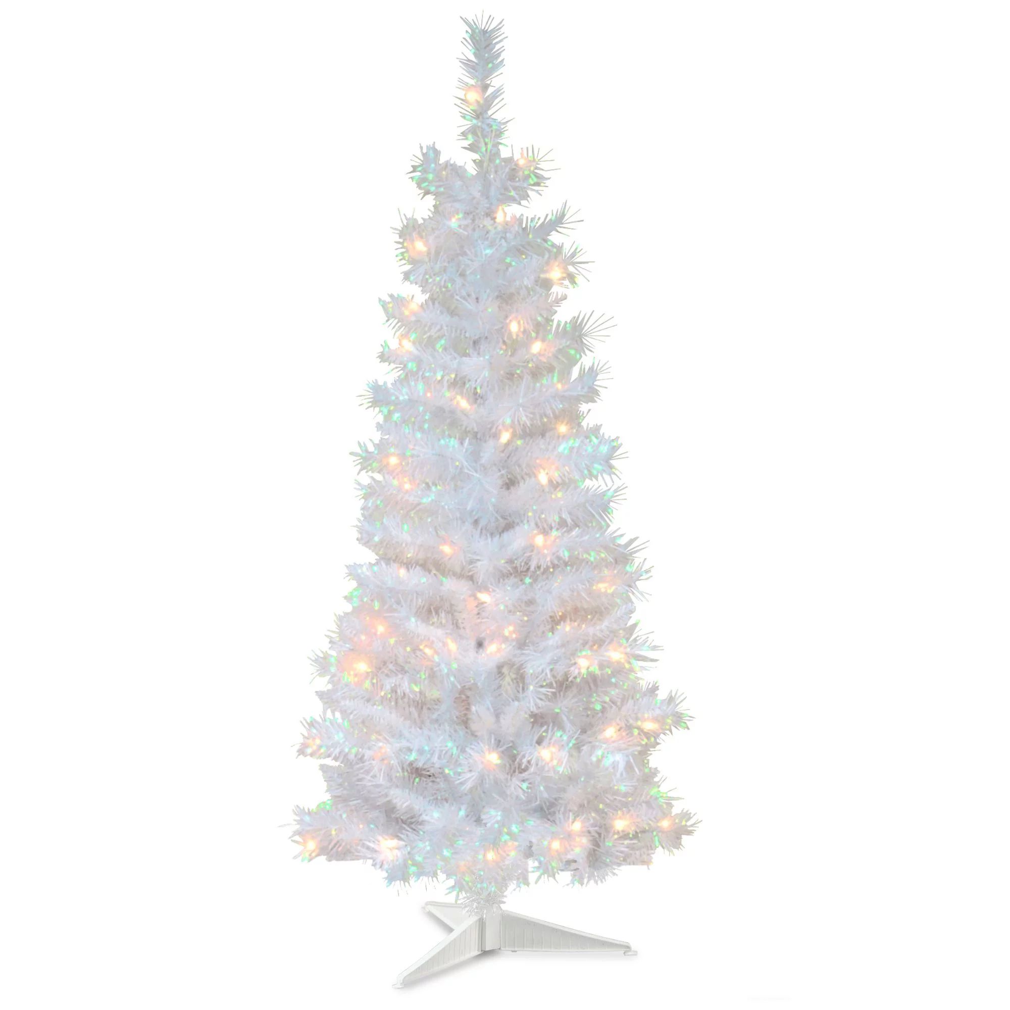 4' Pre-Lit Medium Iridescent White Tinsel Artificial Christmas Tree - Clear Lights | Walmart (US)