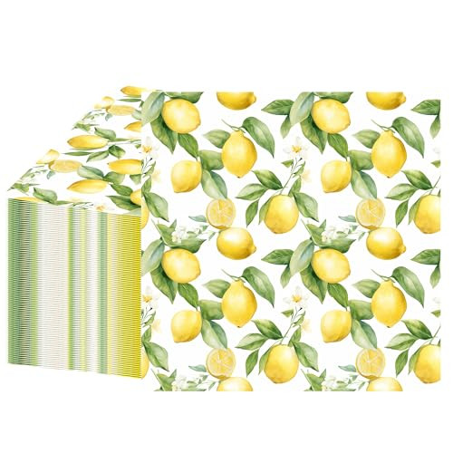 peony man 100 PCS Lemon Cocktail Napkins Yellow Citrus Paper Napkins 3-Ply Summer Fruit Disposable Napkins Lemon Dinner Hand Towels for Kitchen Bathroom Summer Beverage Party Supplies | Amazon (US)