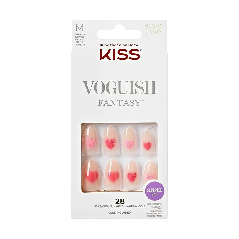 KISS Voguish Fantasy, Press On Nails, Festive, Pink, Medium Almond, 28 Count | Walmart (US)