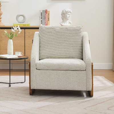 Ridstar Beige Chenille Fabric Upholstered Armchair with Wooden Side Frame, Accent Leisure Chair with Cushioned Seat and Backrest | Target