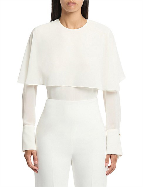 Carla Zampatti Cream Georgette Soft Cape Blouse | David Jones | David Jones (Australia & New Zealand)