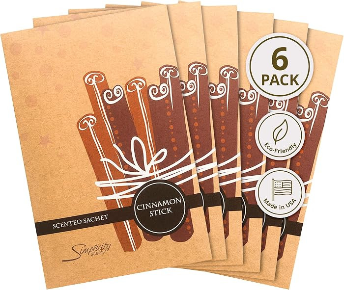 Simplicity Scents Cinnamon Stick Scented Sachets Pack of 6, Fall & Winter - Long-Lasting Scented ... | Amazon (US)