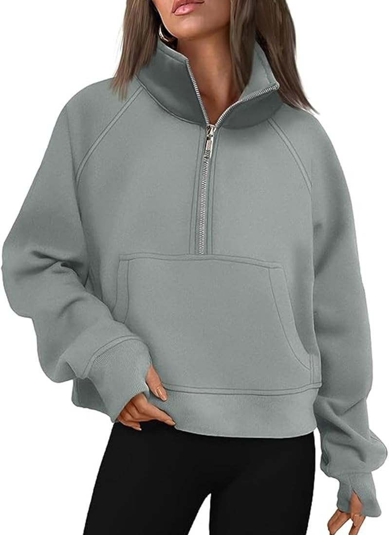 RZDYSQ Womens Zip Up Hoodies with Thumb Hole Fleece Womens Hooded Pullover Sweatshirts Half Zippe... | Amazon (US)