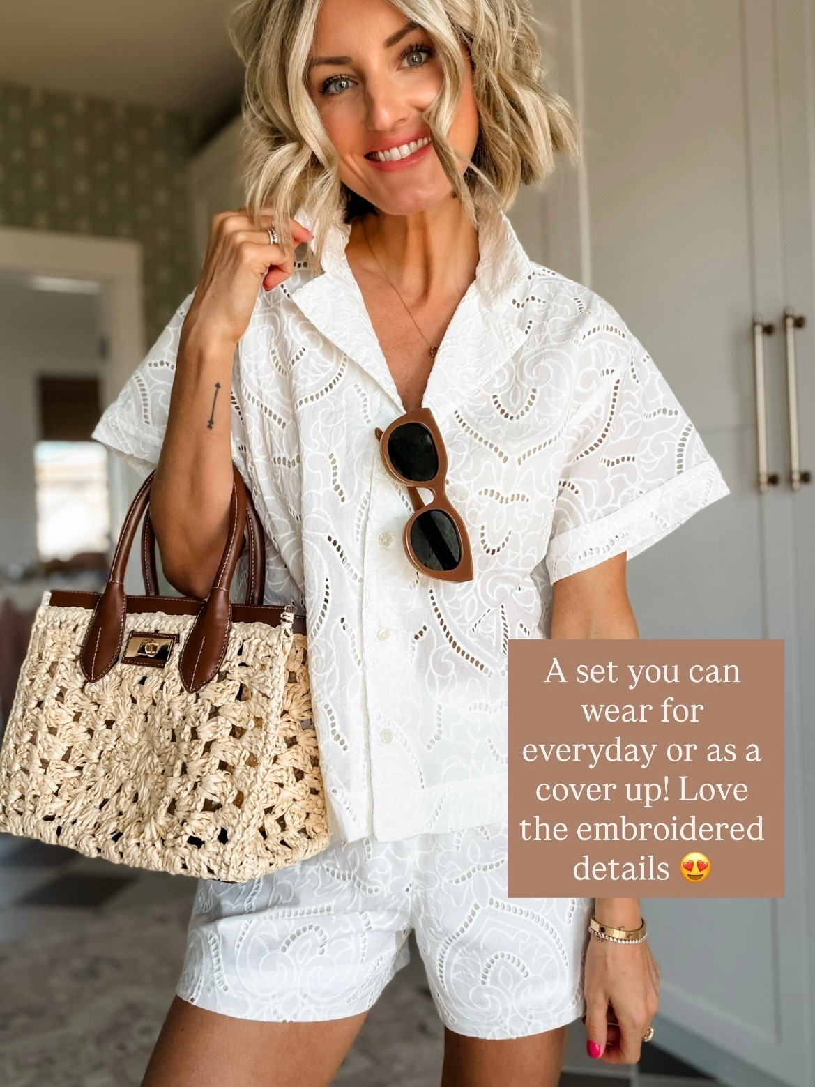 This white embroidered set is so pretty! You can wear this to grab coffee, lunch, etc! It also would make a great cover up! On sale & wearing XS!

Loverly Grey, Ann Taylor, sale, white set, summer set, matching set, cover up 

#LTKSaleAlert #LTKSwim #LTKSeasonal