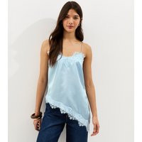 Women's Light Blue Satin Asymmetric Lace Hem Cami Top New Look | New Look (UK)