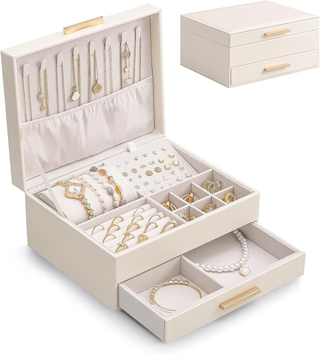 Lolalet 2-Layer Jewelry Box Organizer for Women Girls, Jewelry Storage Case Holder with Drawers f... | Amazon (US)