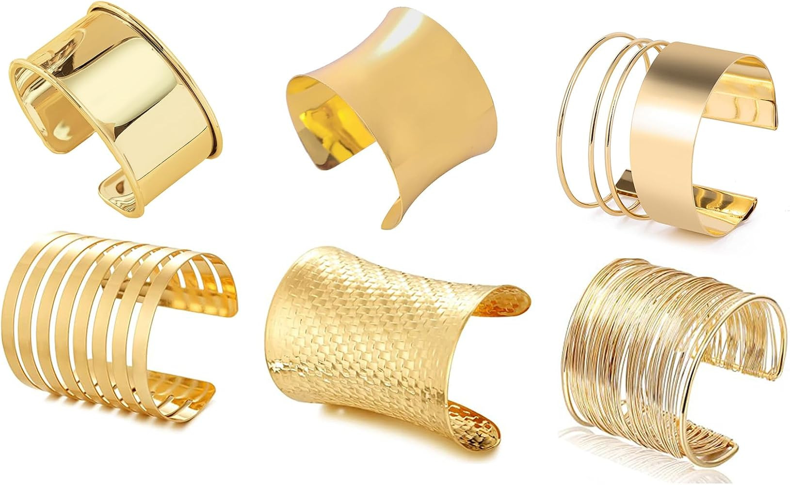6Pcs Gold Silver Cuff Bangle Bracelet for Women,Open Adjustable Wide Bracelets Gold Silver Arm Cu... | Amazon (US)