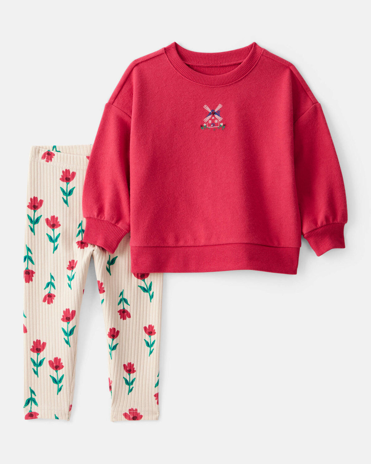 Baby Girl Floral Windmill French Terry Sweatshirt & Pant Set - Red | Carter's Inc
