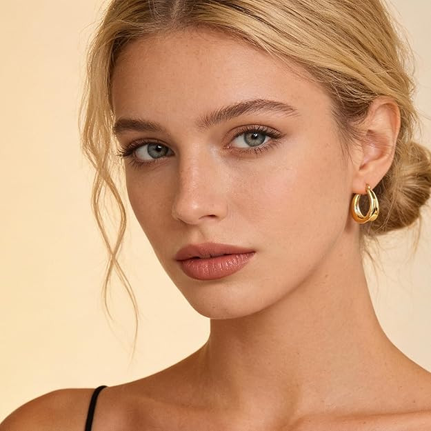 Small Chunky Hoops 18K Gold Plated Huggie Earrings for Women Sterling Silver Hypoallergenic Trend... | Amazon (US)