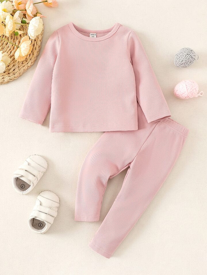 Baby Waffle Knit Tee & Pants | SHEIN