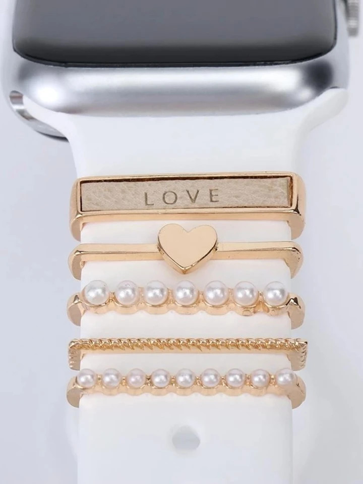 St.siabe 5pcs  Men Women Rose Gold Color Rhinestone & Letter Decor Fashionable Stainless Steel R... | SHEIN