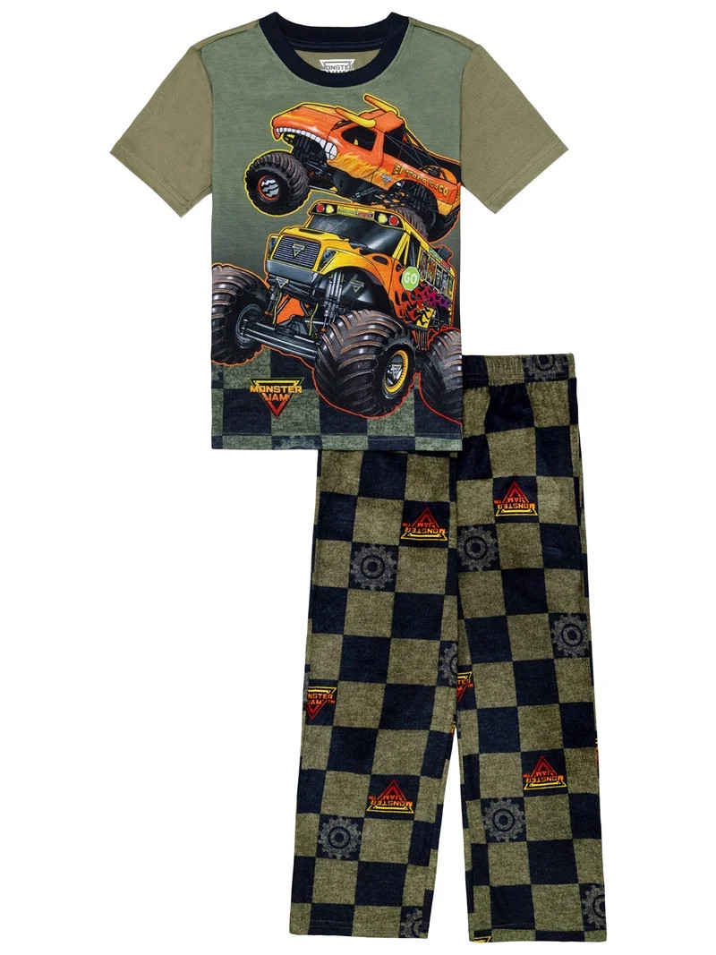 Monster Jam Boys Short Sleeve Top and Pant Pajama Set, 2-Piece, Sizes 4-12 | Walmart (US)