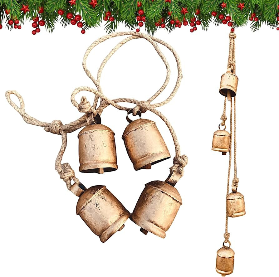 Shabby Chic Bells Rustic Hanging Jingle Christmas Tree Decor - Large Handmade Lucky Cow Bells Vin... | Amazon (US)