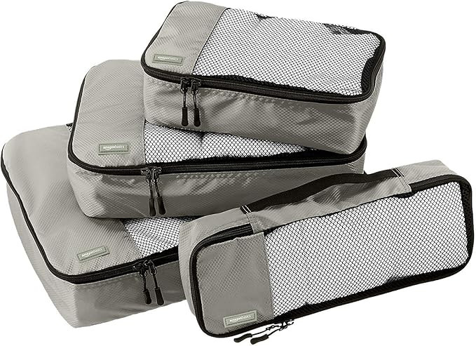 Amazon Basics 4 Piece Packing Travel Organizer Cubes Set, Grey | Amazon (US)