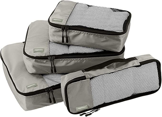 Amazon Basics 4 Piece Packing Travel Organizer Cubes Set, Grey | Amazon (US)