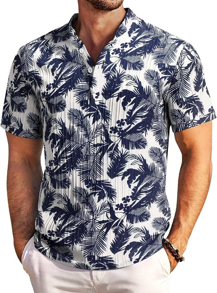 COOFANDY Men Casual Henley Tee Shirt Short Sleeve Band Collar Summer Beach Textured T-Shirt | Amazon (US)