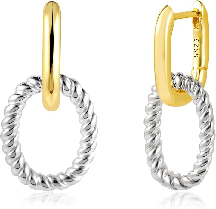 14K Two Tone Gold Silver Hoop Earrings for Women Drop Dangle Paperclip Earrings Convertible Link ... | Amazon (US)