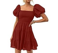 ZESICA Women's 2023 Boho Summer Square Neck Puff Sleeve Off Shoulder Smocked Tiered Casual A Line... | Amazon (US)