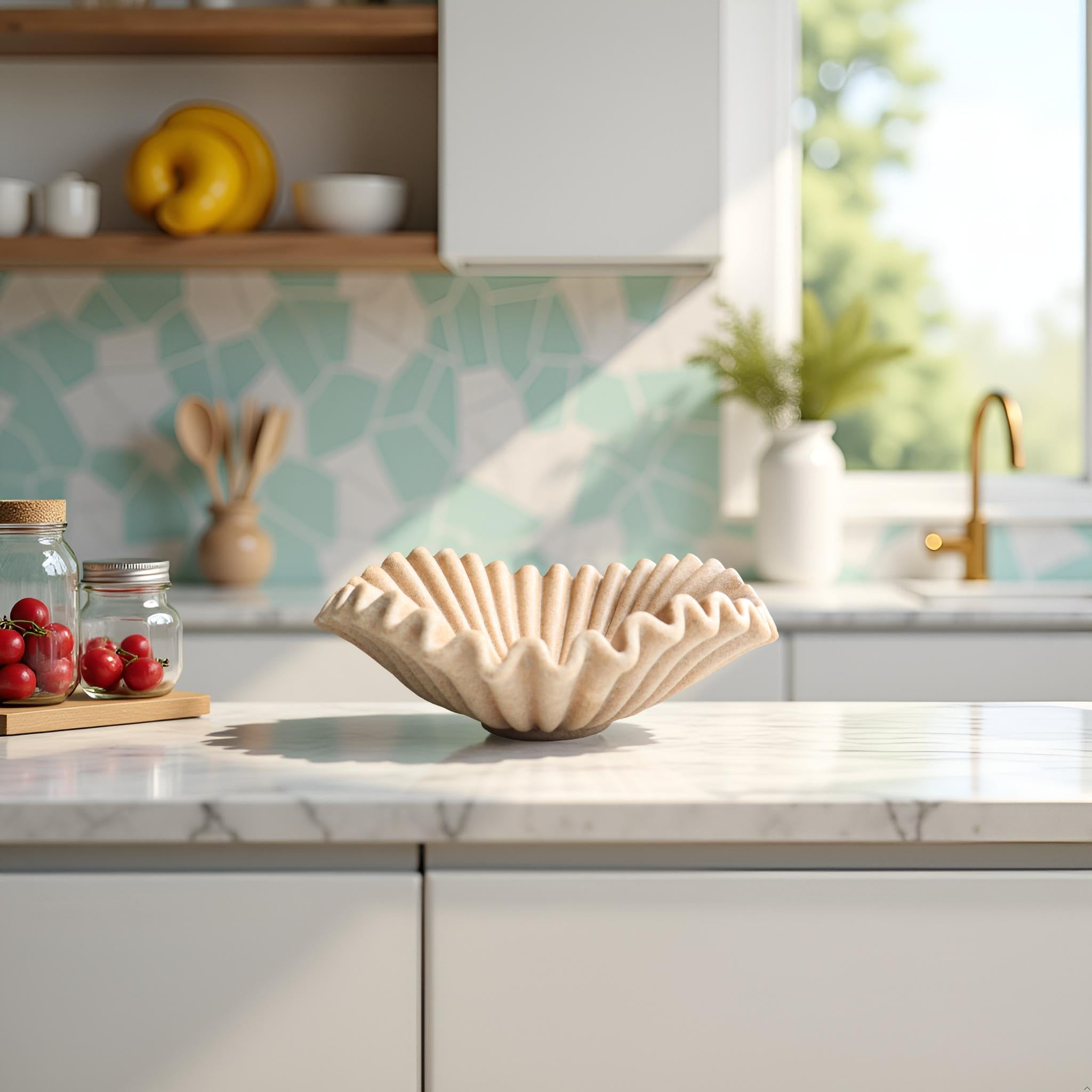 Large Decorative Bowl decor, Scalloped Pedestal Bowls for Modern Home Decor,Ruffle Decor,Stylish ... | Amazon (US)