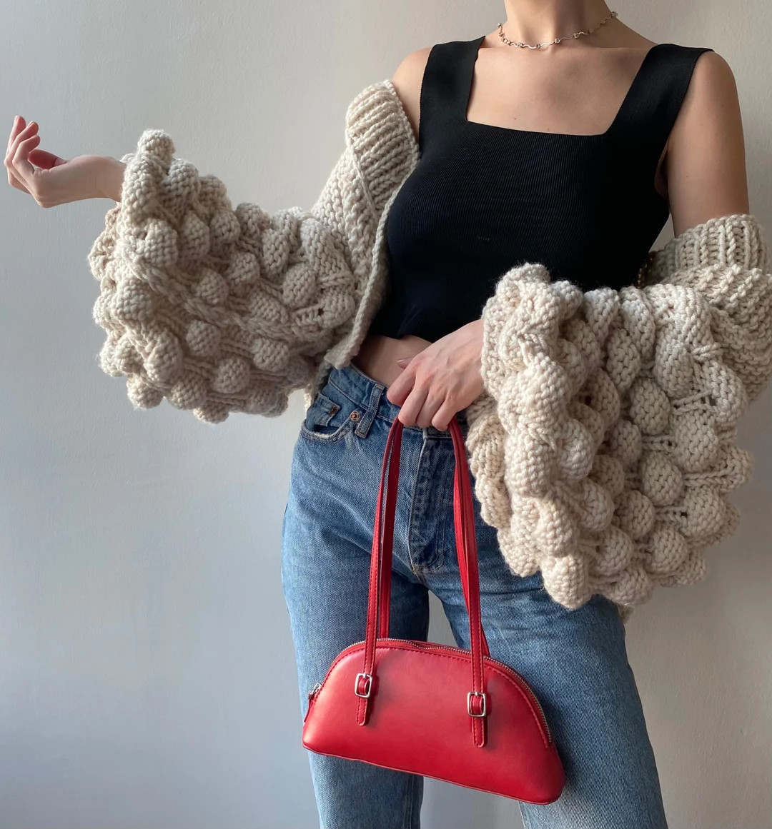 Bubble Cardigan, Handmade Chunky Cardigan, Oversize Cardigan, Long Sleeve Cardigan, Balloon Sleev... | Etsy (US)