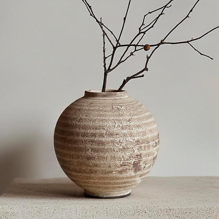 Ceramic Farmhouse Vase Rustic Decor,Pottery Decorative Flower Vases for Home Decor,Boho Vase for Table, Living Room,Bathroom,Shelf,Mantel Decoration,Light Brown (5.5 inch) | Amazon (US)